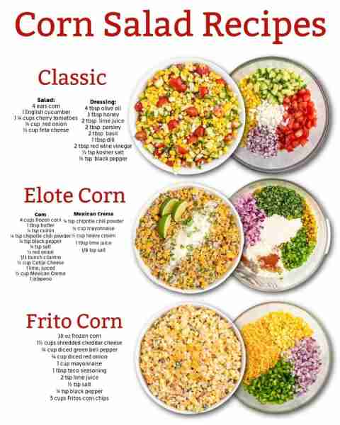🌽 Corn Salad Recipes That Steal the Show at Every Party! 🎉 INGREDIENTS 1. Classic Salad 4 ears cor...