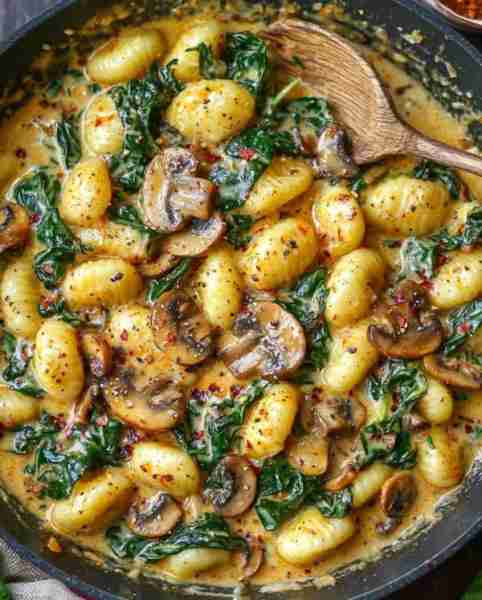 🥔 Creamy Vegan Mushroom & Spinach Gnocchi 🍄💚