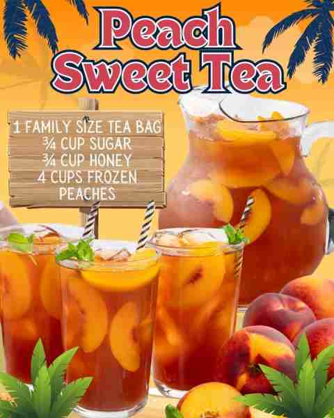 SWEET PEACH ICED TEA! 🍑 1 family size tea bag 🍑 ¾ cup sugar 🍑 ¾ cup honey 🍑 4 cups frozen peache...