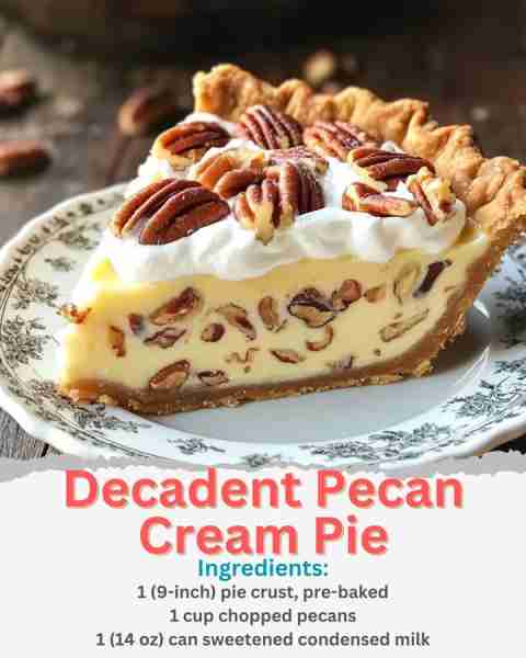 Decadent Pecan Cream Pie Ingredients: 1 (9-inch) pie crust, pre-baked 1 cup chopped pecans, toasted...