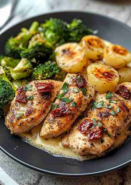 🍗🥦🍅🌿🧀 Tuscan Garlic Chicken Alfredo with Sundried Tomato-Basil Cream & Parmesan Broccoli This r...