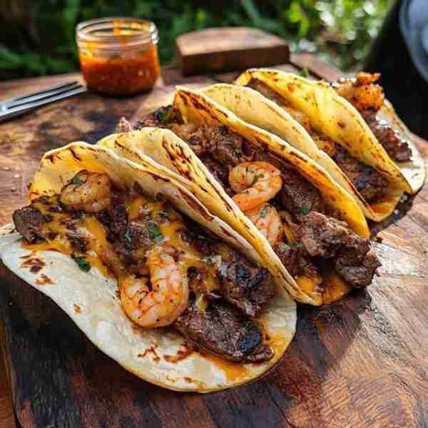 Steak and Shrimp Tacos Ingredients (Serves 4-6)For the Steak and Shrimp: Steak: 1 lb (450g) flank or...