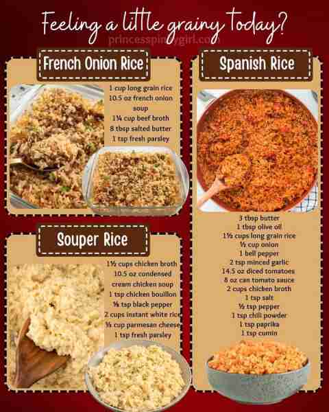 FRENCH ONION RICE: 1 cup long grain rice 10.5 oz french onion soup 1¼ cup beef broth 8 tbsp salted b...