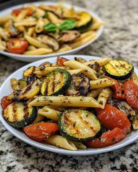 Grilled Veggies with Garlic Penne Charred Garden Vegetables over Garlic-Infused Penne Ingredients: 1...