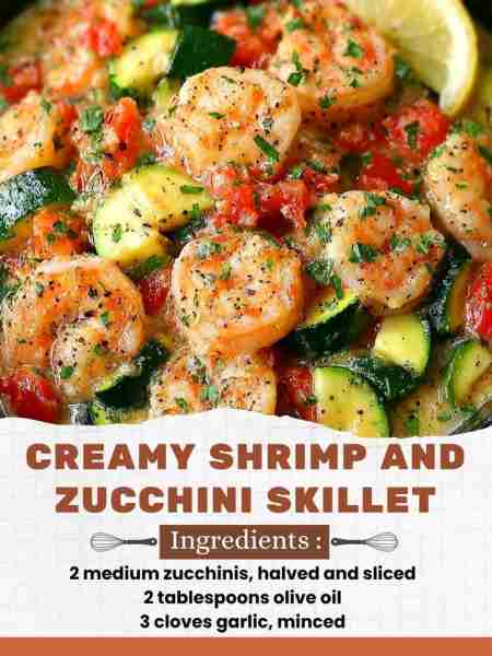 Creamy Shrimp and Zucchini Skillet Ingredients: 1 lb large shrimp, peeled and deveined 2 medium zucc...