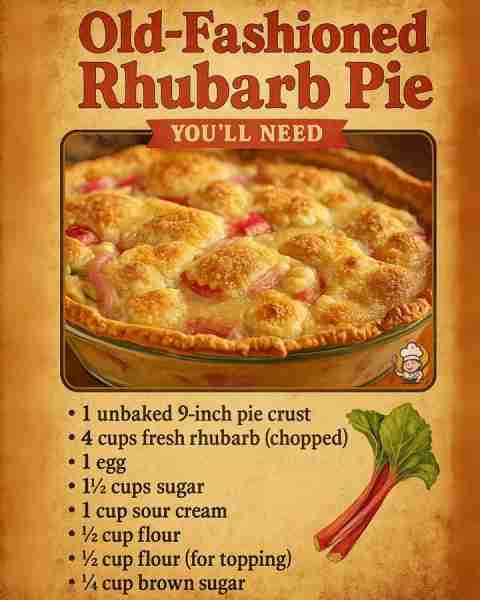 🥧 Old-Fashioned Rhubarb Pie — Just like Grandma used to make! 🔥 You’ll Need: • 1 unbaked 9” pie cr...