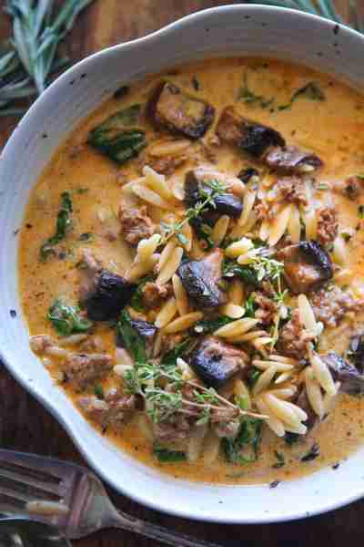 🥬🍄‍🟫 Italian Sausage Orzo Soup with Portobellos and Spinach. 🥬🍄‍🟫 30 Minutes, One-Pot. 🥬🍄‍🟫