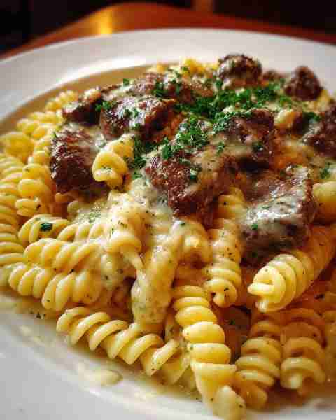 Garlic Butter Beef Tips with Creamy Rotini and Cheese Sauce Ingredients: 1 lb beef tips (or stew mea...