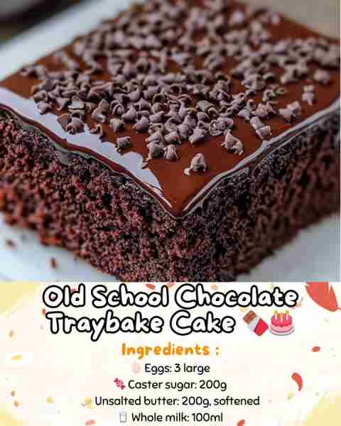 Old School Chocolate Traybake Cake 🍫🎂 A nostalgic delight, this chocolate traybake is wonderfully...
