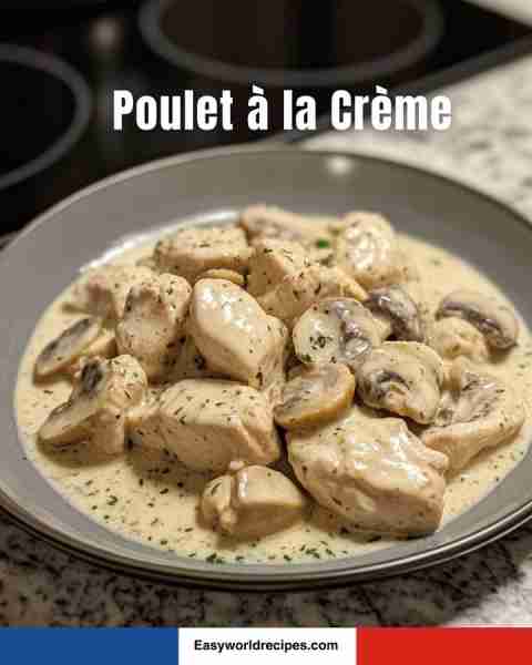 🇫🇷 Poulet à la Crème A comforting French dish featuring tender chicken in a creamy mushroom sauce. I...