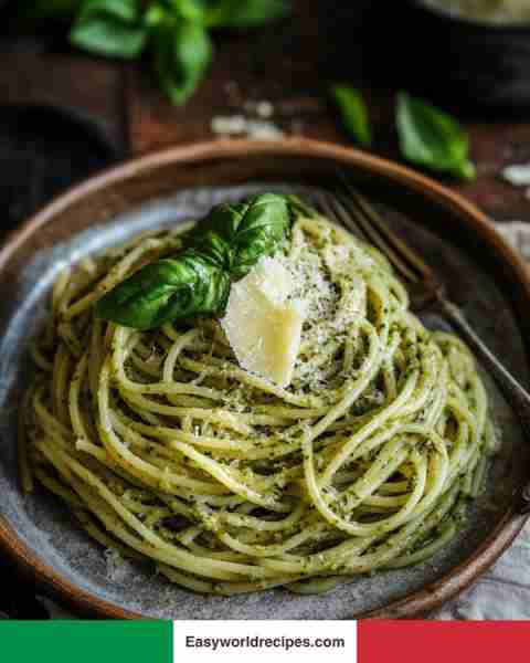🇮🇹 Spaghetti al Pesto 🌿🧀 A Ligurian favorite with basil pesto and Parmesan. Ingredients: • 250 g s...