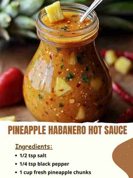 Pineapple Habanero Hot Sauce Ingredients: 1/2 tsp salt 1/4 tsp black pepper 1 cup fresh pineapple ch...