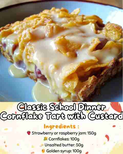 Classic School Dinner Cornflake Tart with Custard 🥧🌽💛 A timeless treat straight from the school d...