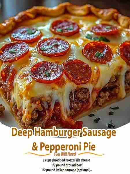 Deep Hamburger Sausage & Pepperoni Pie Ingredients: •I box Pillsbury ready bake pie crust( comes wit...