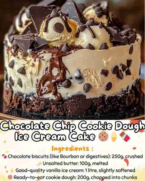 Chocolate Chip Cookie Dough Ice Cream Cake 🍪🍦🍫 A towering treat of cool, creamy indulgence! This...