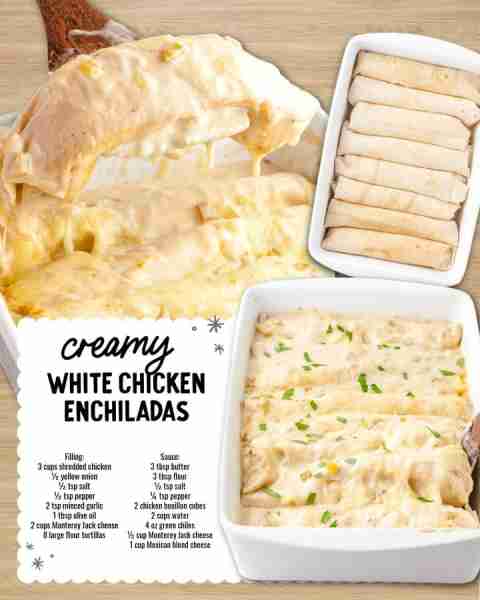 Make you own creamy White Chicken Enchiladas at home!! Ingredients 1 tablespoon olive oil ½ yellow o...