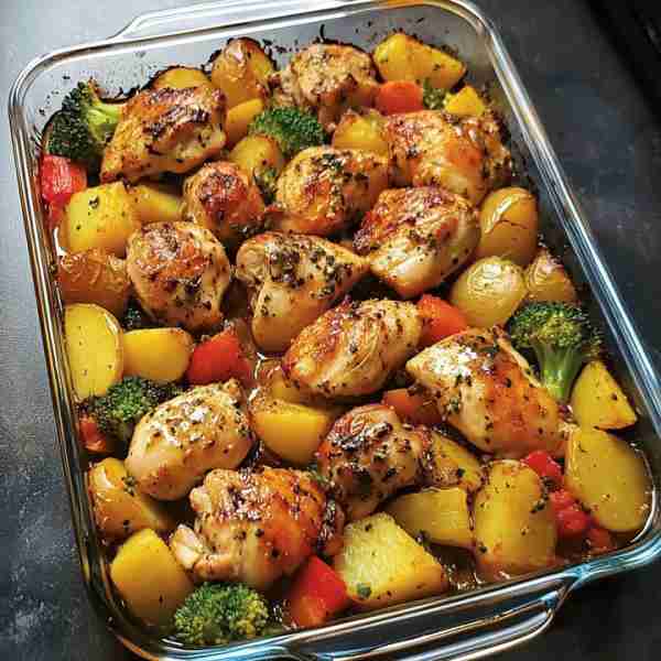 🔥 One-Pan Herb Roasted Chicken with Potatoes, Peppers & Broccoli 🍗🥔🌶️🥦 Prep Time: 15 minutes Coo...