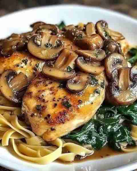 Savory Garlic Mushroom Chicken with Spinach Ingredients: 4 boneless, skinless chicken breasts 2 cups...