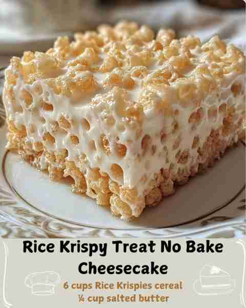 🍰 Rice Krispy Treat No Bake Cheesecake 🧈 Ingredients For the Rice Krispy Treat Crust: 6 cups Rice...