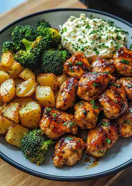 🔥🌿🐔🥦🥔🧀🌶️ Greek Hot Honey Chicken with Broccoli & Garlic Parmesan Whipped Pesto Cream This vibr...