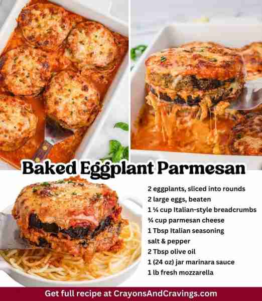 BAKED EGGPLANT PARMESAN 🍆 2 eggplants 🍆 2 large eggs 🍆 1¼ cup breadcrumbs 🍆 ¾ cup parmesan chees...