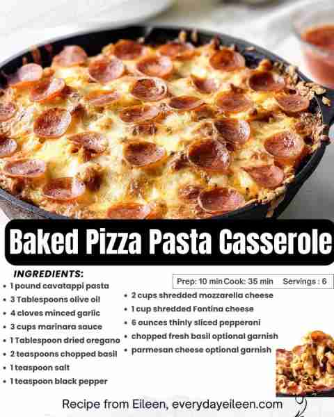 Baked Pizza Pasta, a zesty casserole that everyone will love. every week. Recipe link in comments 🍕...