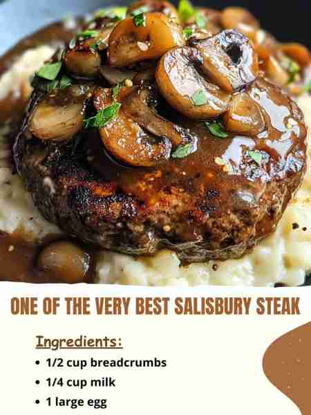 One of the Very Best Salisbury Steak Ingredients: 1/2 cup breadcrumbs 1/4 cup milk 1 large egg