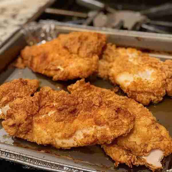 Baked Fried Chicken Ingredients 6 boneless, skinless chicken breast cut into thirds •1 cup all-purpo...