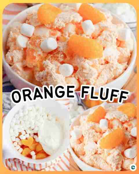 Orange Fluff Salad 🍊 3 oz orange jello mix 🍊 1 cup boiling water 🍊 ½ cup cold water 🍊 8 oz whipp...