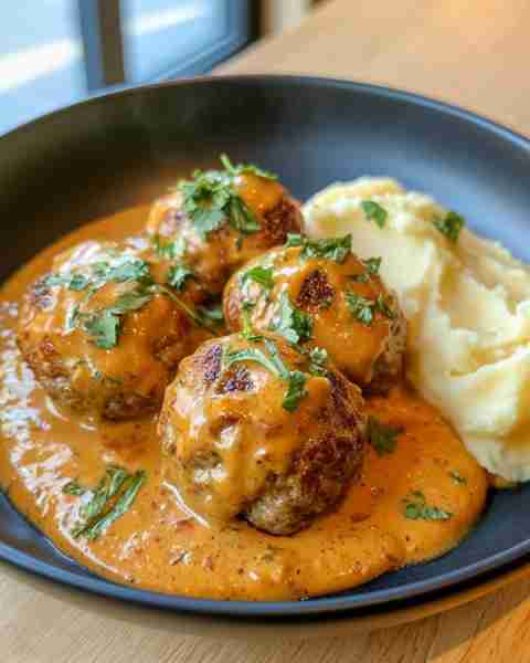 Creamy Spiced Meatballs with Mashed Potatoes 🍽️🧆🥔 Prep Time: 20 minutes Cook Time: 30 minutes Serv...
