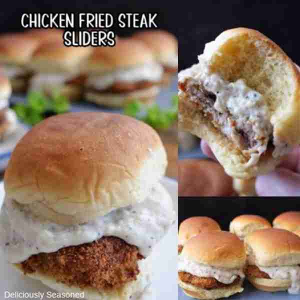 CHICKEN FRIED STEAK SLIDERS! 💖 💖 Made with crispy, juicy cube steak with country gravy on soft Haw...