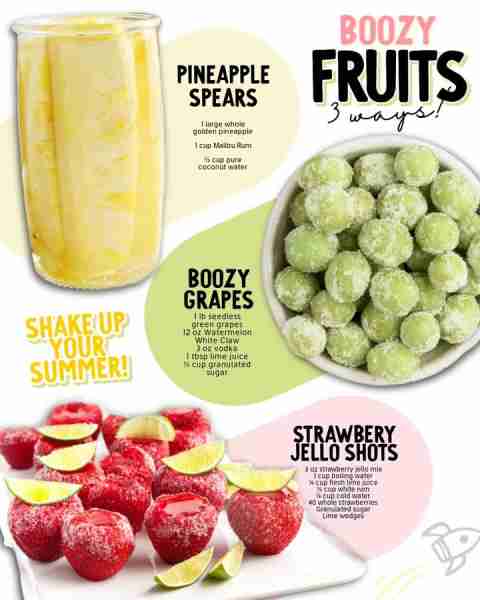 Boozy Fruits in 3 ways!! 🍍🍓 INGREDIENTS 1. Pineapple Spears 🍍 🍍1 large whole golden pineapple 🍍...