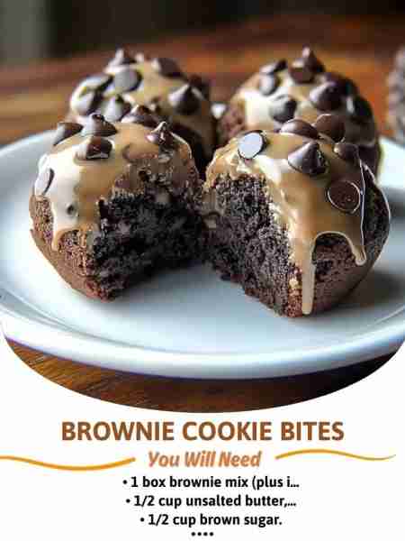 Brownie Cookie Bites Ingredients: • 1 box brownie mix (plus ingredients needed). • 1/2 cup unsalted...
