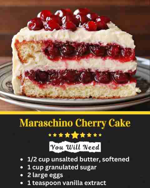 Maraschino Cherry Cake Recipe Ingredients: For the Cake: • 1/2 cup unsalted butter, softened • 1 cup...