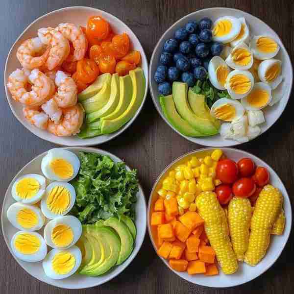 1️⃣ Shrimp & Avocado Bowl 🍤🥑🍅 Ingredients: 6 boiled shrimp 1/2 avocado, sliced 1/2 cup cherry tom...