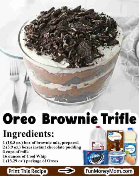 OREO BROWNIE TRIFLE This decadent Oreo Brownie Trifle recipe, with layers of creamy chocolate puddin...