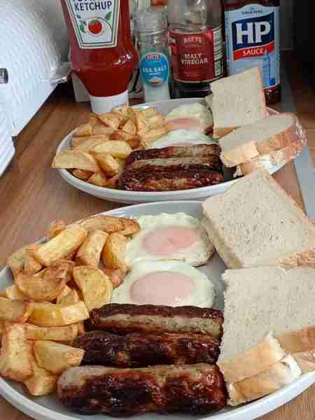 Sausage, egg & chips by Luke C