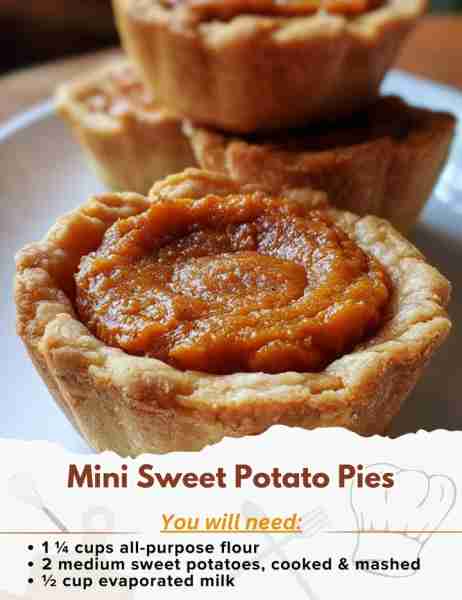 Mini Sweet Potato Pies Ingredients: For the Crust: - 1 ¼ cups all-purpose flour - ½ cup unsalted but...