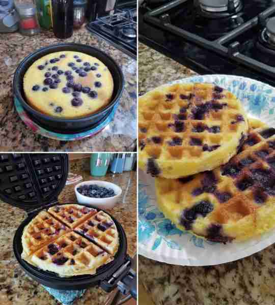 Blueberry Pancakes & Chocolate Chip Chaffles 🫐🍫✨ Ingredients: 4 tbsp almond flour 1/2 tsp baking...