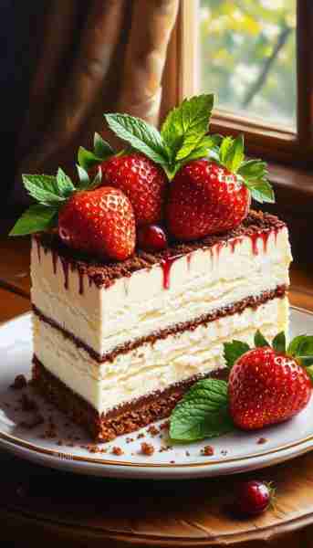 🍓 Double-Layer Strawberry Cheesecake A luscious, two-tiered cheesecake with fresh strawberry flavor...