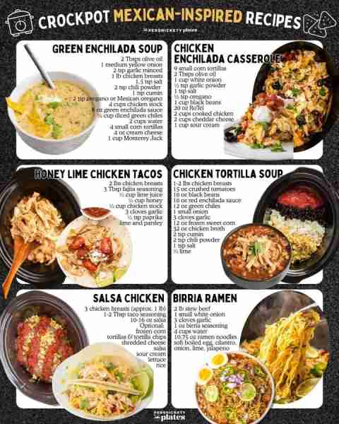 Six Mexican-inspired recipes made right in your crockpot! ✴️ Slow Cooker Green Enchilada Chicken Sou...