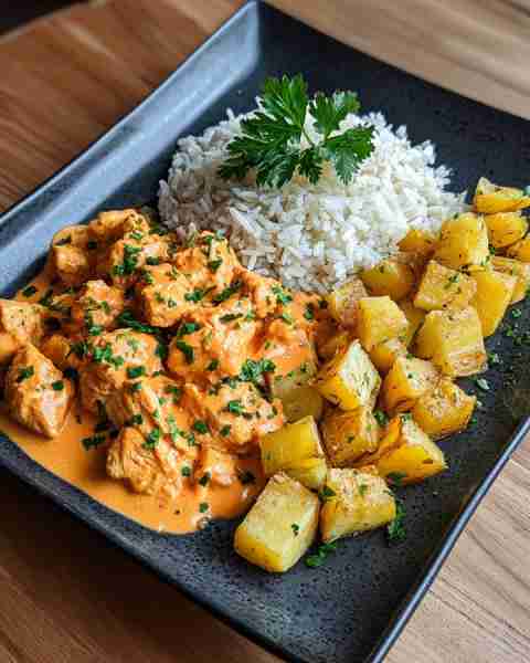 🔥 Creamy Butter Chicken with Fluffy Rice & Crispy Roasted Potatoes 🍗🍛🥔 Prep Time: 20 minutes Coo...