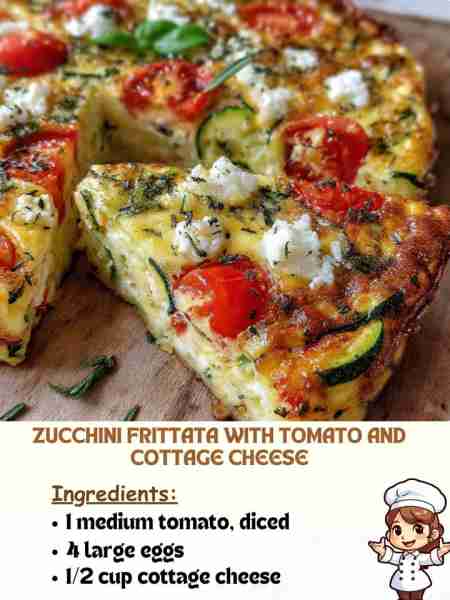 Zucchini Frittata with Tomato and Cottage Cheese Ingredients 1 medium tomato, diced 4 large eggs 1/2...