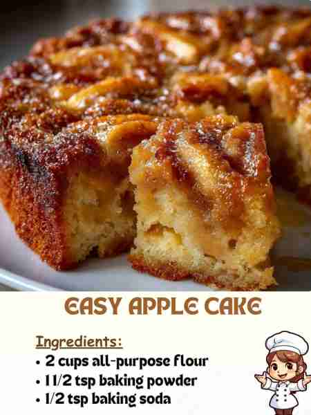 Easy Apple Cake Ingredients 2 cups all-purpose flour 1 1/2 tsp baking powder 1/2 tsp baking soda ......