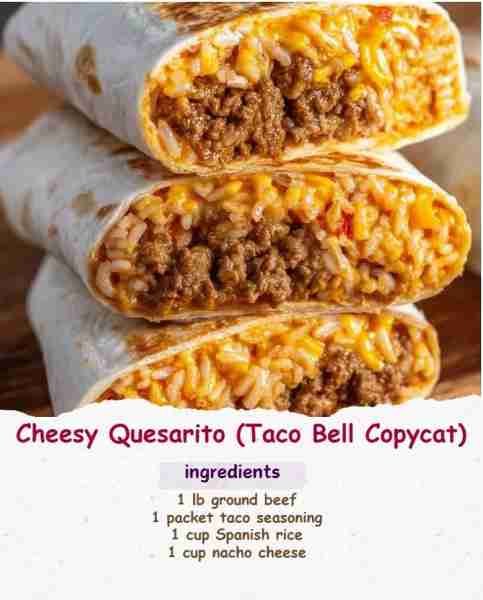 Cheesy Quesarito 🌯🧀🔥 Ingredients: 1 lb ground beef 🍖 1 packet taco seasoning 🌮 1 cup Spanis...