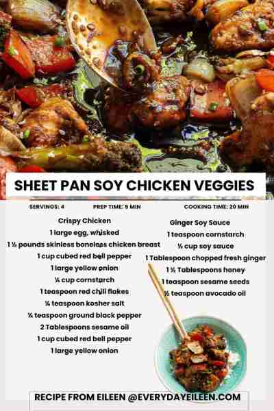 Enjoy this easy Sheet Pan Dinner that is ready in less than 30 minutes, Ginger Soy Chicken and Veget...