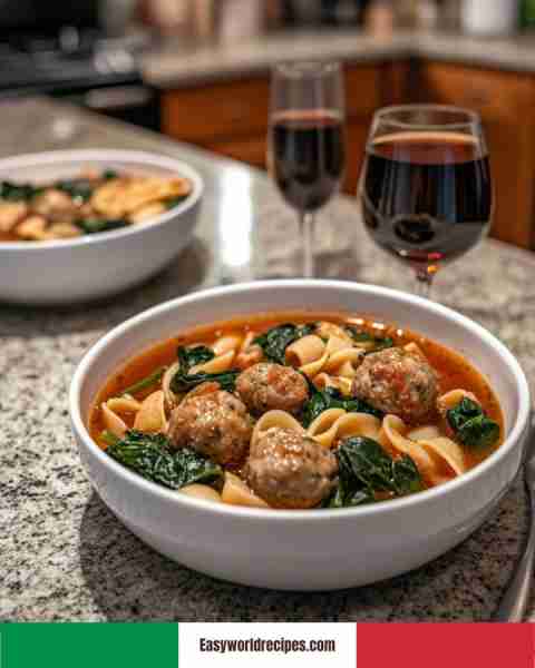 🍲 Italian Meatball Soup Comforting soup with pasta, spinach, and tender meatballs in a tomato broth...