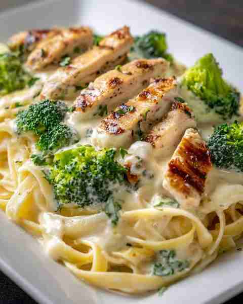 Creamy Chicken Alfredo Pasta with Broccoli 🍗🥦🍝 Prep Time: 15 mins Cook Time: 25 mins Servings: 4...