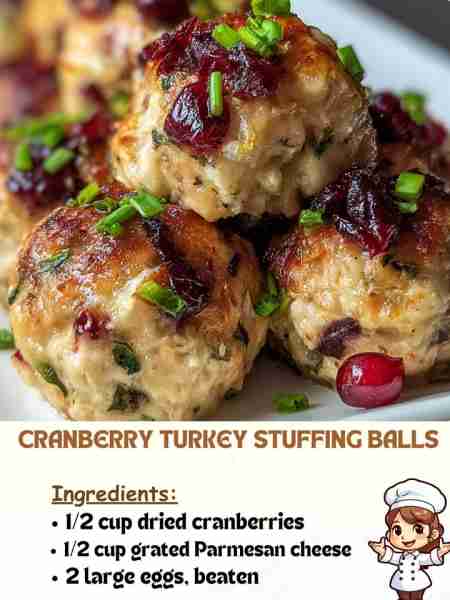 Cranberry Turkey Stuffing Balls Ingredients 1/2 cup dried cranberries 1/2 cup grated Parmesan chee...
