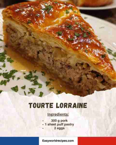 🥧 Tourte Lorraine (Lorraine Meat Pie) 🥚🥩 A savory pie from Lorraine, filled with seasoned pork an...